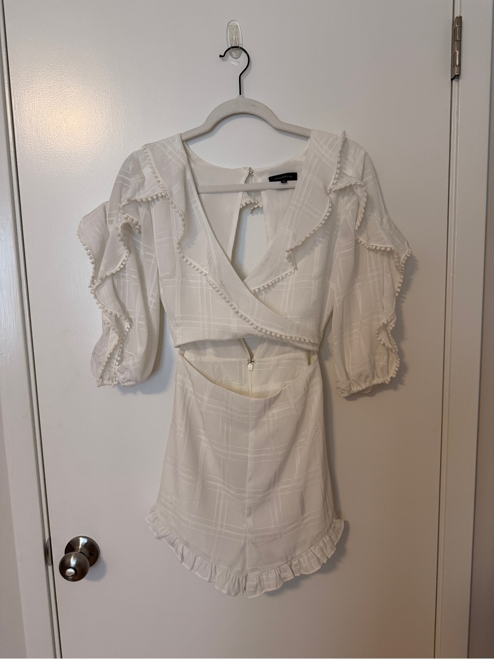 REVOLVE White Ruffled Puff-Sleeve Cutout Jumpsuit